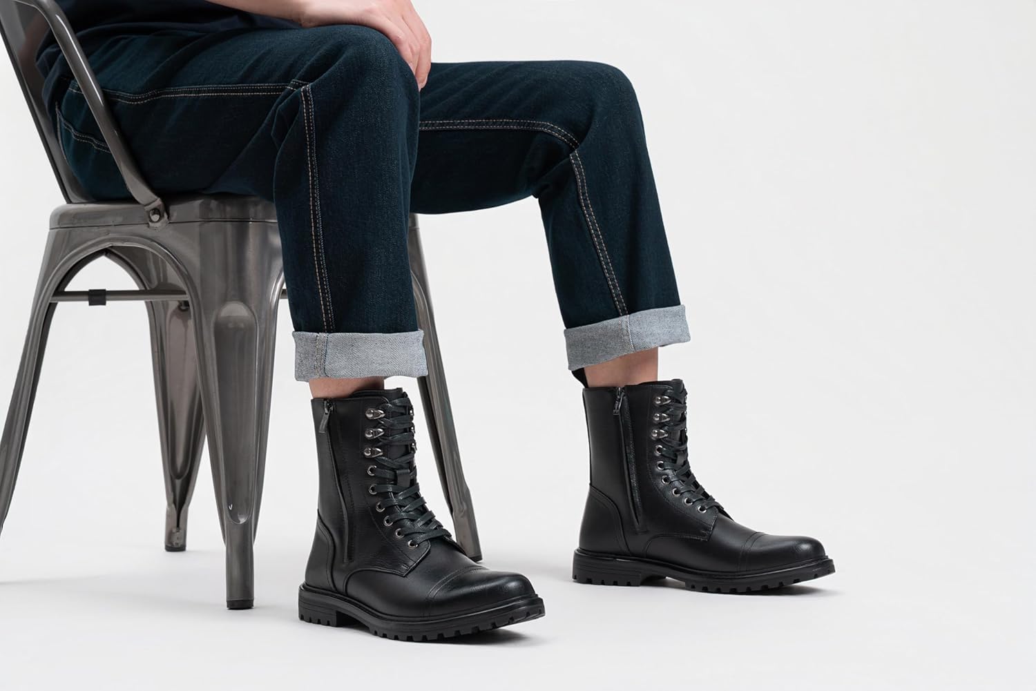 Jousen Mens Boots High Top Motorcycle Boots Fashion Zipper Dress Boots for Men - Image 9