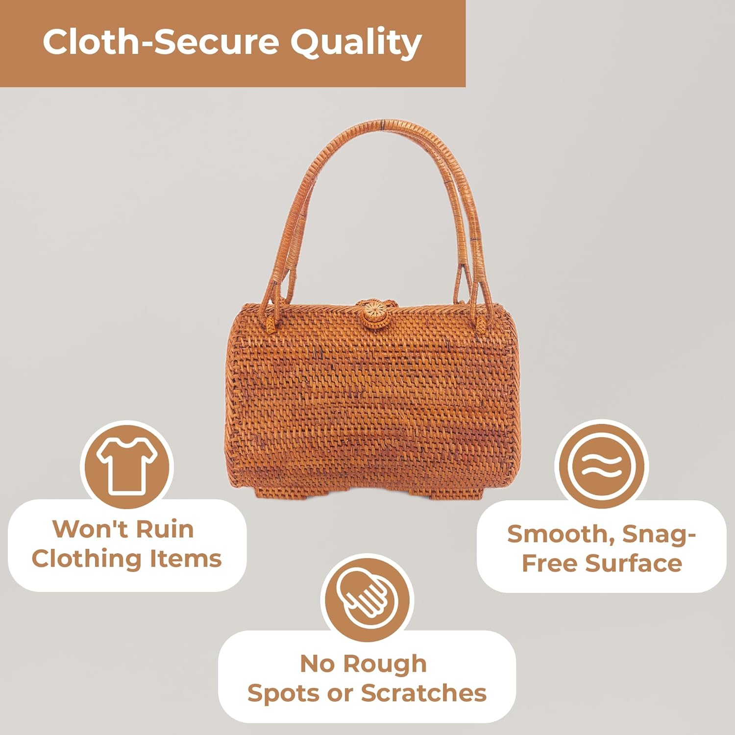 Women's Bali Rattan Envelope Handbag 9" / Clutch with Handles - Cloth-Secure Quality - Secure Buckle - Handwoven Batik Lining