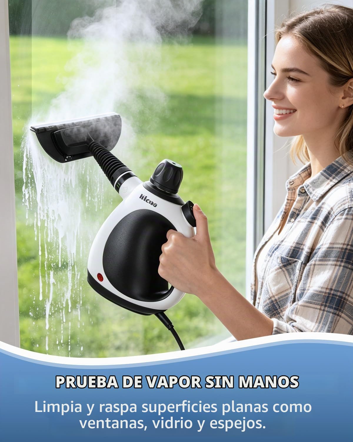 KLONA Limpiador a vapor hogar, portátil limpiador, con 10 accesorios | para alfombras, cortinas, sofás, cocina, baño y más | presión: 3,5 bar | potencia: 1050W | sin químicos