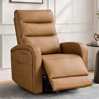 KISLOT Power Swivel Recliner Chair, Faux Leather Recliner 270° Rotation Modern Nursery Glider, Ergonomic Armrest & Side Storage Pocket, Comfortable Armchair for Living Room Bedroom & Nursery