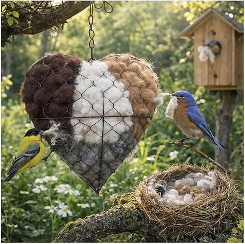 Handmade Alpaca Fiber Bird Nest Heart - Natural Nesting Material