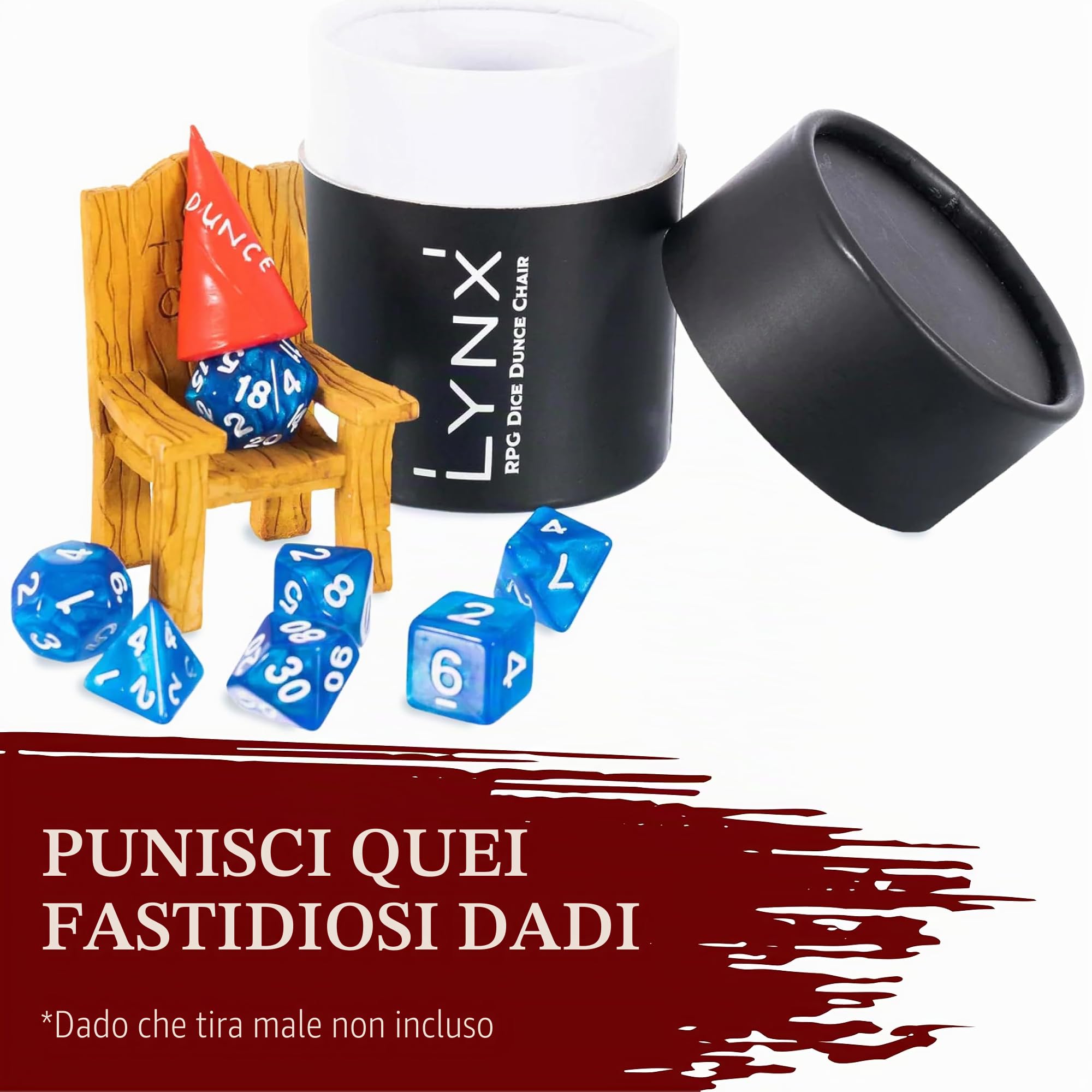 DND Dice Jail - Sedia del Castigo & Cappello da Somaro - Punisci i Dadi Cattivi con la Sedia della Vergogna - Accessori/Regalo per Dungeons and Dragons. Miniature Per Tutti i Dadi D&D D20 D10 D8 D6 D4