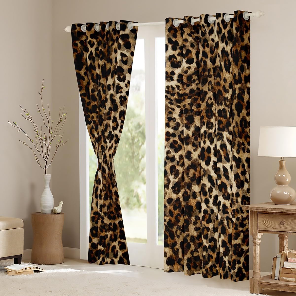 Feelyou Kids Brown Leopard Blackout Shades Cheetah Print Window Drapes Safari Window Curtains Boys Girls Animal Fur Teens Bedroom Decor (2 Panels, 42 x 90 Inch)