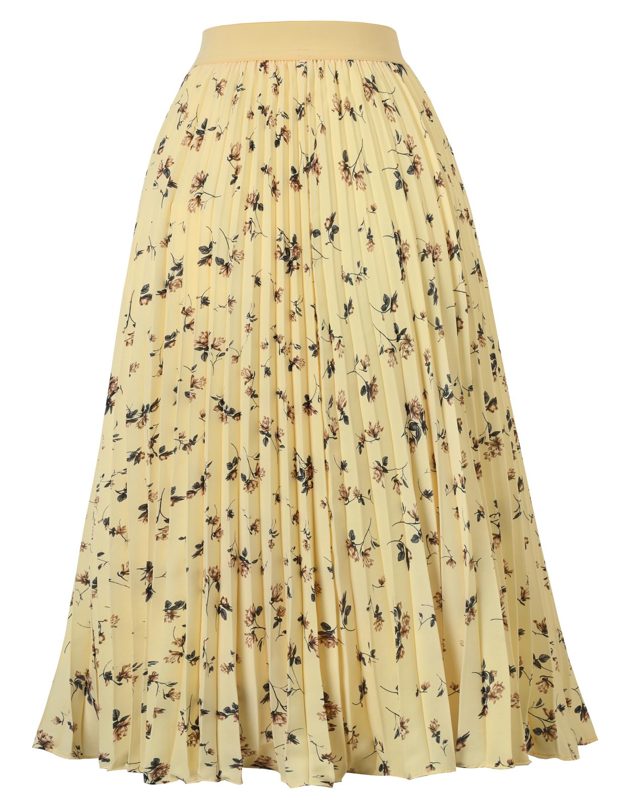 GRACE KARIN Pleated Midi Skirt for Women,Chiffon Elastic High Waist Knee Length Skirts,Swing Flare A-Line Outfits