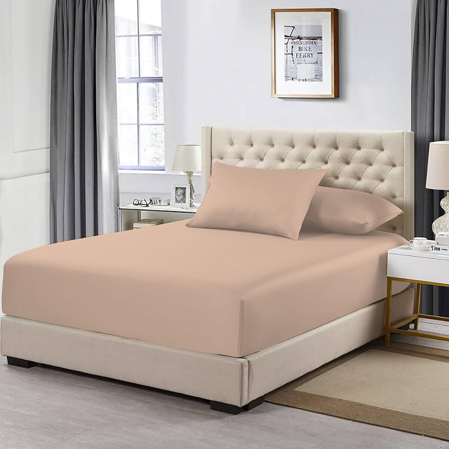 MistyMorning Extra Deep Fitted Sheet 16''/40cm, Egyptian Cotton bed sheets with 200 Thread Count