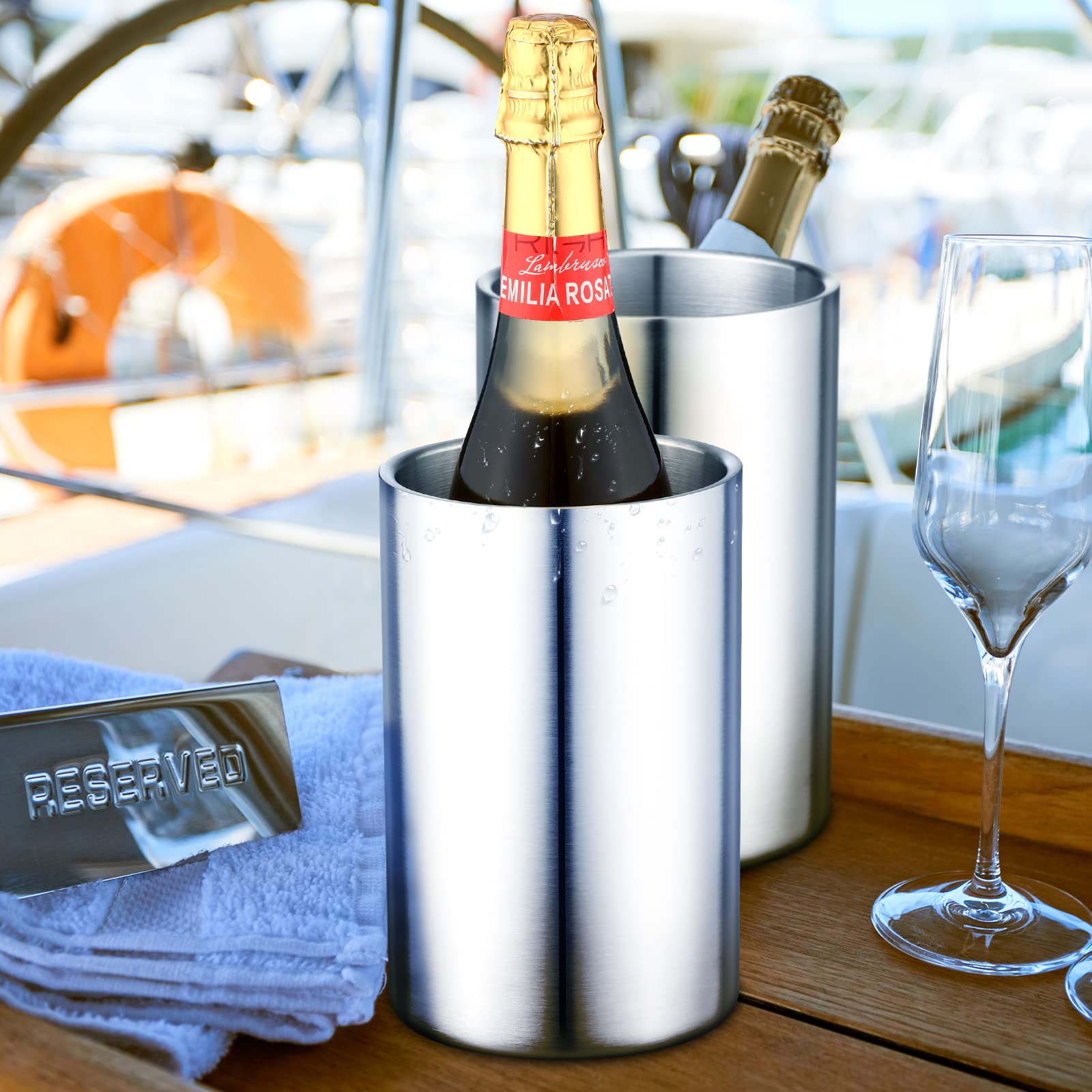 Weinflaschenkühler Edelstahl Weinkühler Eimer für 750ml Flaschen Isolierter Champagnereimer Doppelschicht Weinkühler Eimer zum Kalten von Wein kalt für Weinliebhaber Partys Bar (9 Stück)