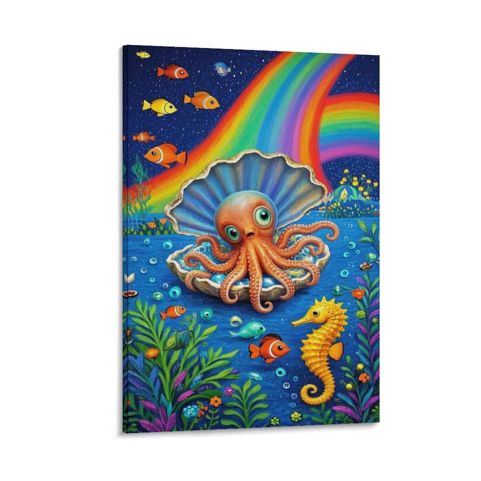 Pieuvre décor mural en toile 3D avec design superposé tableau facile à nettoyer