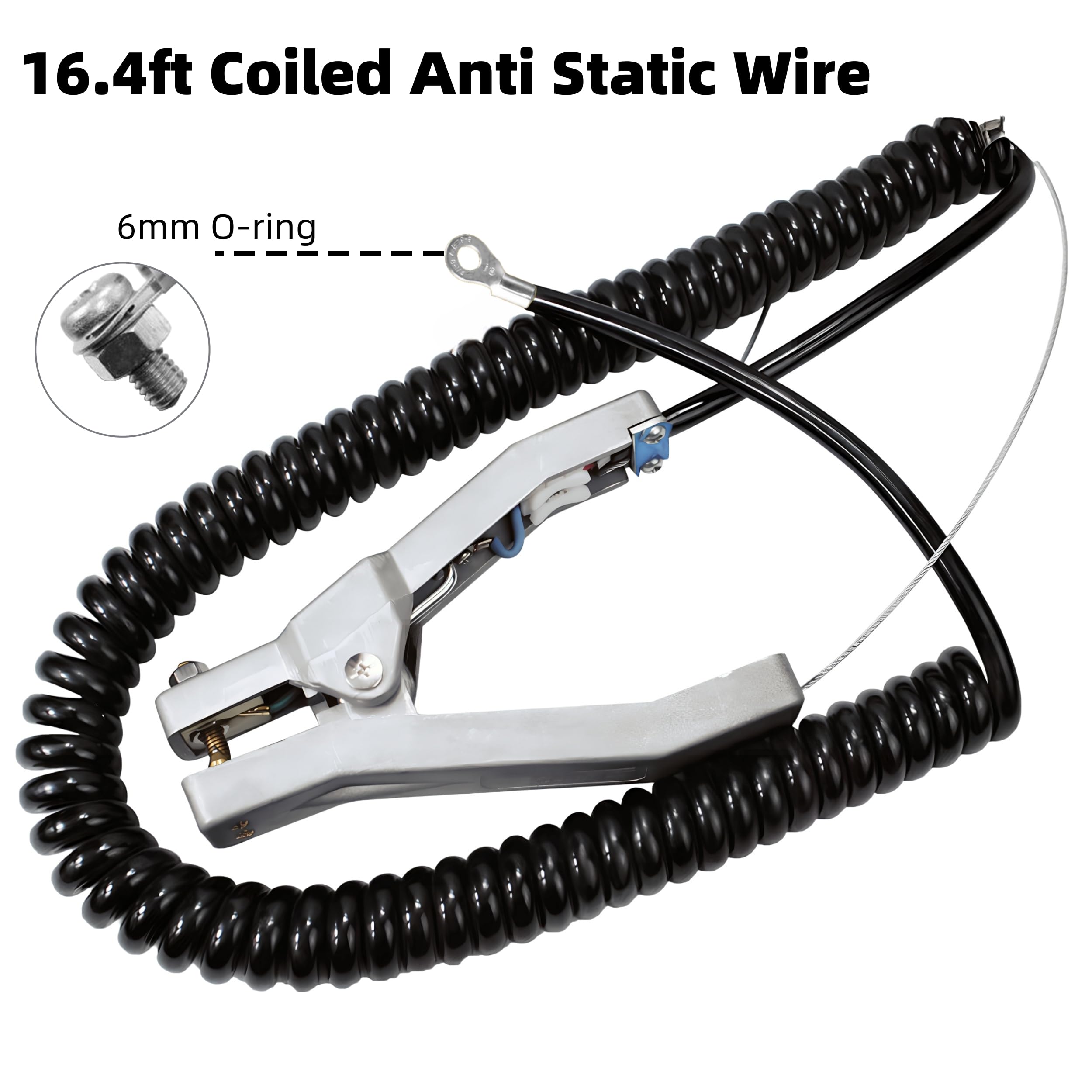 Pince de câble de terre, fil de terre spiralé de 5 m, pince de mise à la terre antistatique en alliage d'aluminium, avec 3 clous en acier inoxydable, capacité de mâchoire de 23 mm, pour