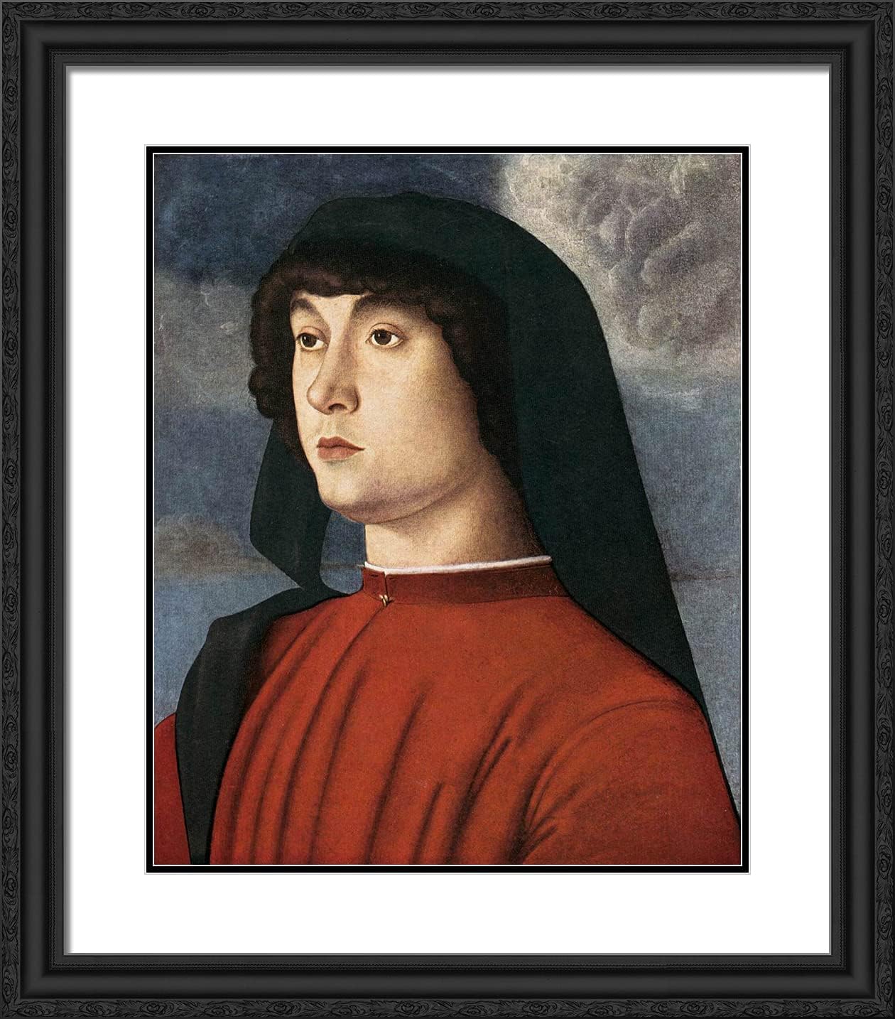 ArtDirect Bellini, Giovanni 20x23 Gold Ornate Framed Art Print with Double Matting Titled: Portrait of a Young Man in Red