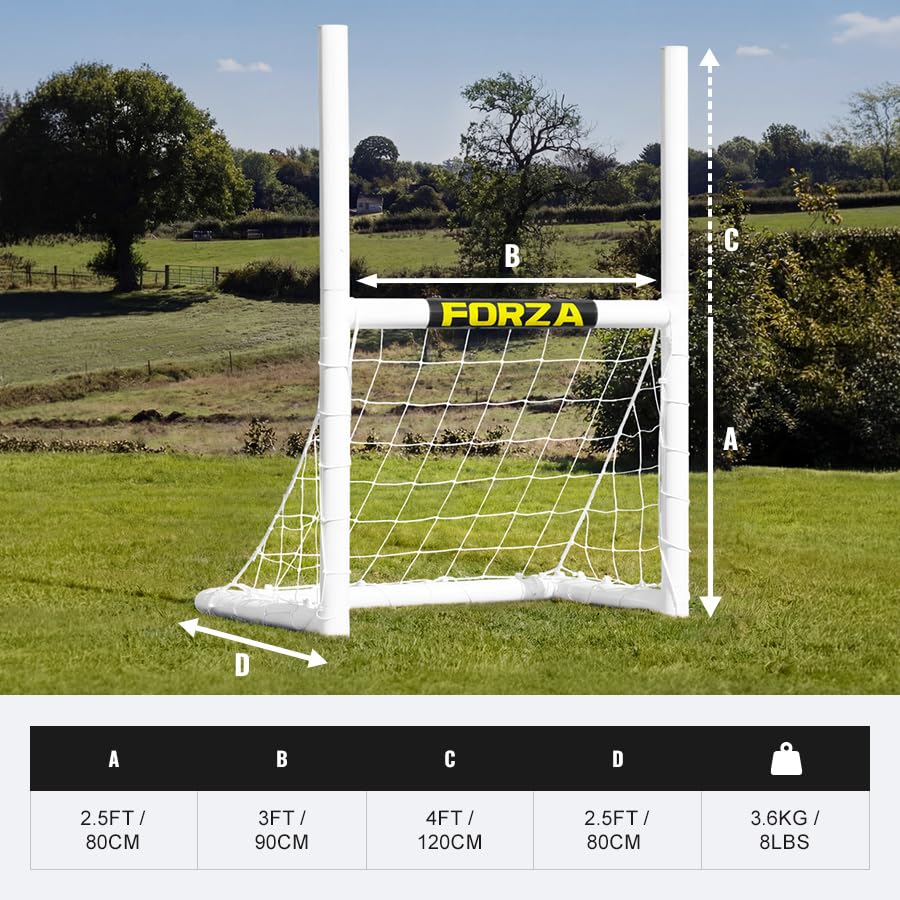 FORZA Mini portería de fútbol y rugby 3v3 – Portería de jardín multideportiva con marco de uPVC, red resistente a la intemperie y fácil montaje – Portería de entrenamiento portátil para atletas junior