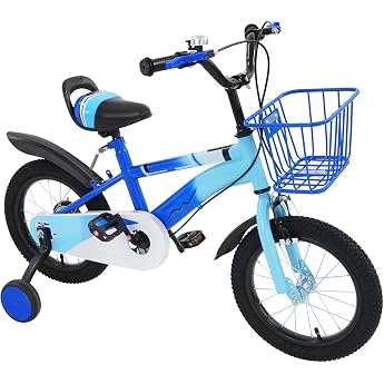 14 Inch Children's Bike Boys and Girls Bicycle Children with Stabilisers and Basket Children's Bicycle from 3 Years with Dual Brake System Height-Adjustable Handlebar and Seat
