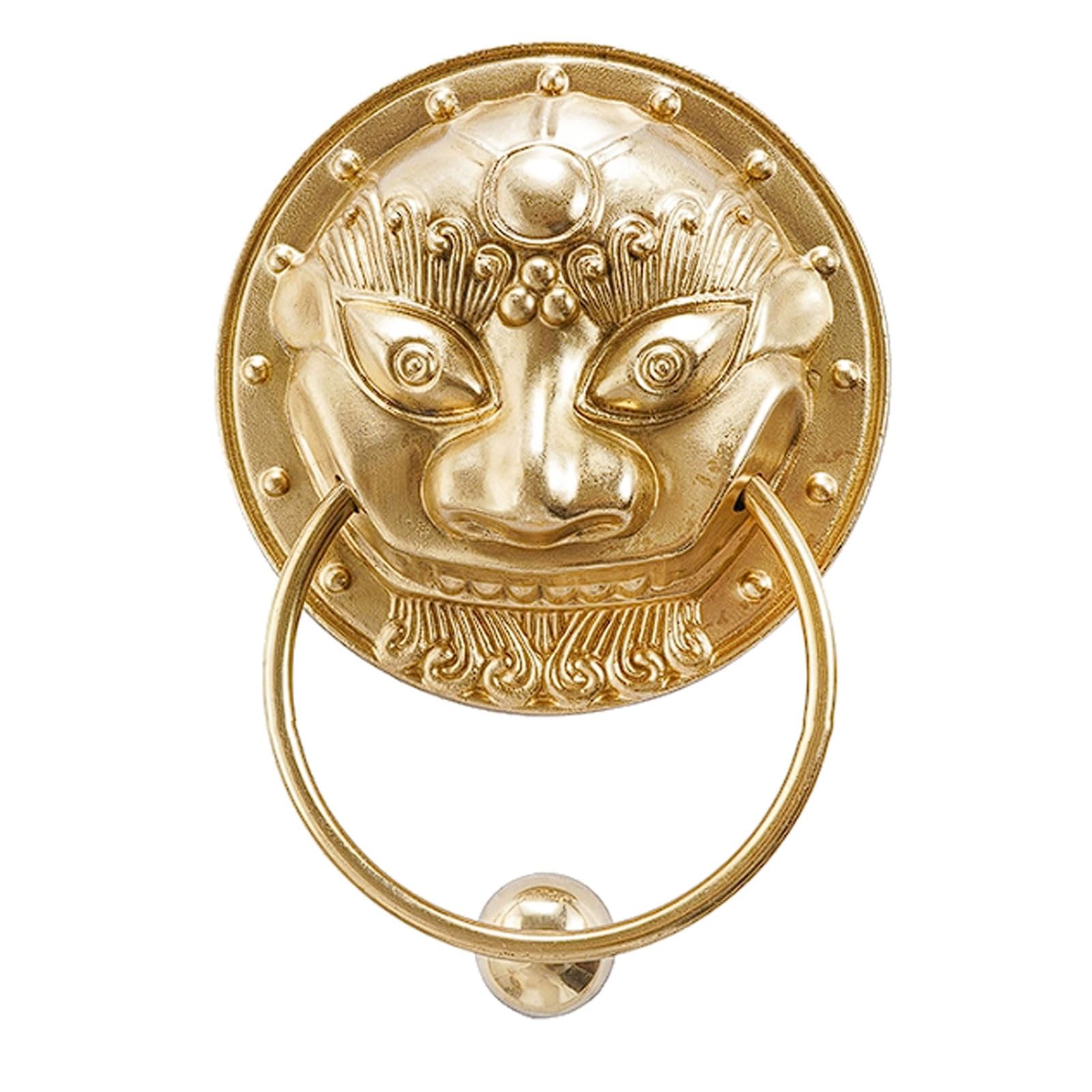 Anneau de porte en laiton massif sculpté tête lion style antique chinois