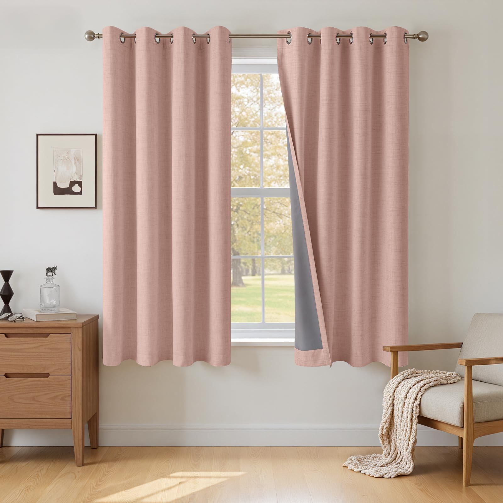 INOVADAY 100% Blackout Curtains 54 Inch Drop 2 Panels, Thermal Insulated Eyelet Curtains with Coating Back Layer for Bedroom & Living Room, 46" W x 54" L, Blush Pink — image 1