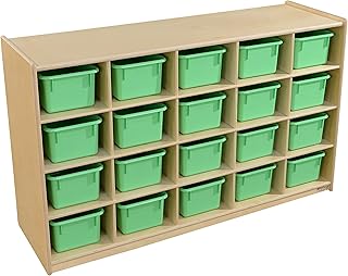 Wood Design Storage Compartment Organizer, 20 Cubbies Shelving Unit with Baltic Birch Wood for Classroom, kindergarten, Daycare, Homeschool or montessori