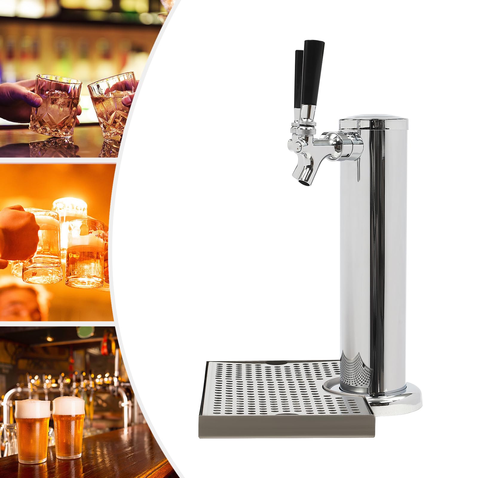 Torre de cerveza de acero inoxidable con 2 grifos, dispensador de columna, dispensador de cerveza, dispensador de cerveza portátil, columna de cerveza, dispensador de bebidas, torre de cerveza de