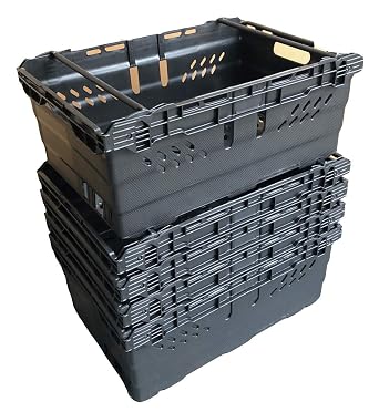 46 Litre BLACK Heavy Duty Stack Nest Bale Arm Plastic Supermarket Storage Box Swing Bar Container Crate! 5