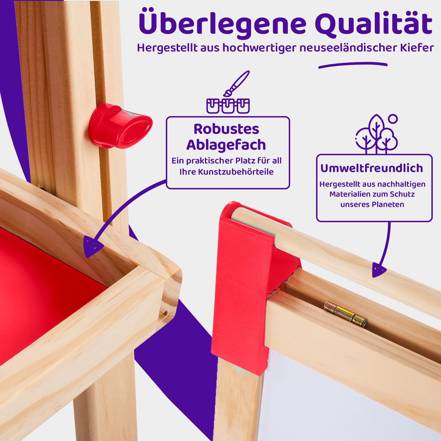 Kunst Staffelei für Kinder mit Zubehör- Doppelseitige hölzerne Tafel für Kinder mit magnetischer Kreidetafel, abwischbarem Whiteboard & Papierrolle, Kindertafel mit Kreide und Magnet 2-4 4-8 9-12