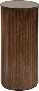 Kate and Laurel Reid Modern Wooden Ribbed Drink Table; 10 x 10 x 22; Walnut Brown; Solid Wood Mini Table for Use as Pedestal Plant Stand Indoors or Small Nightstand Option