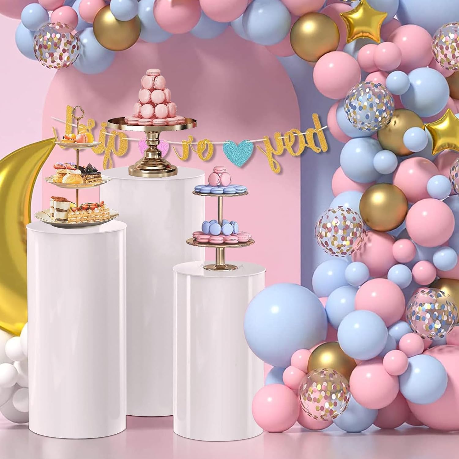 HoldOneLight Soportes de Base Cilíndrica Juego de 3, Base de Exhibición Blanca para Fiestas, Pedestal Redondo para Pastel y Flores para Decoración de Bodas y Cumpleaños