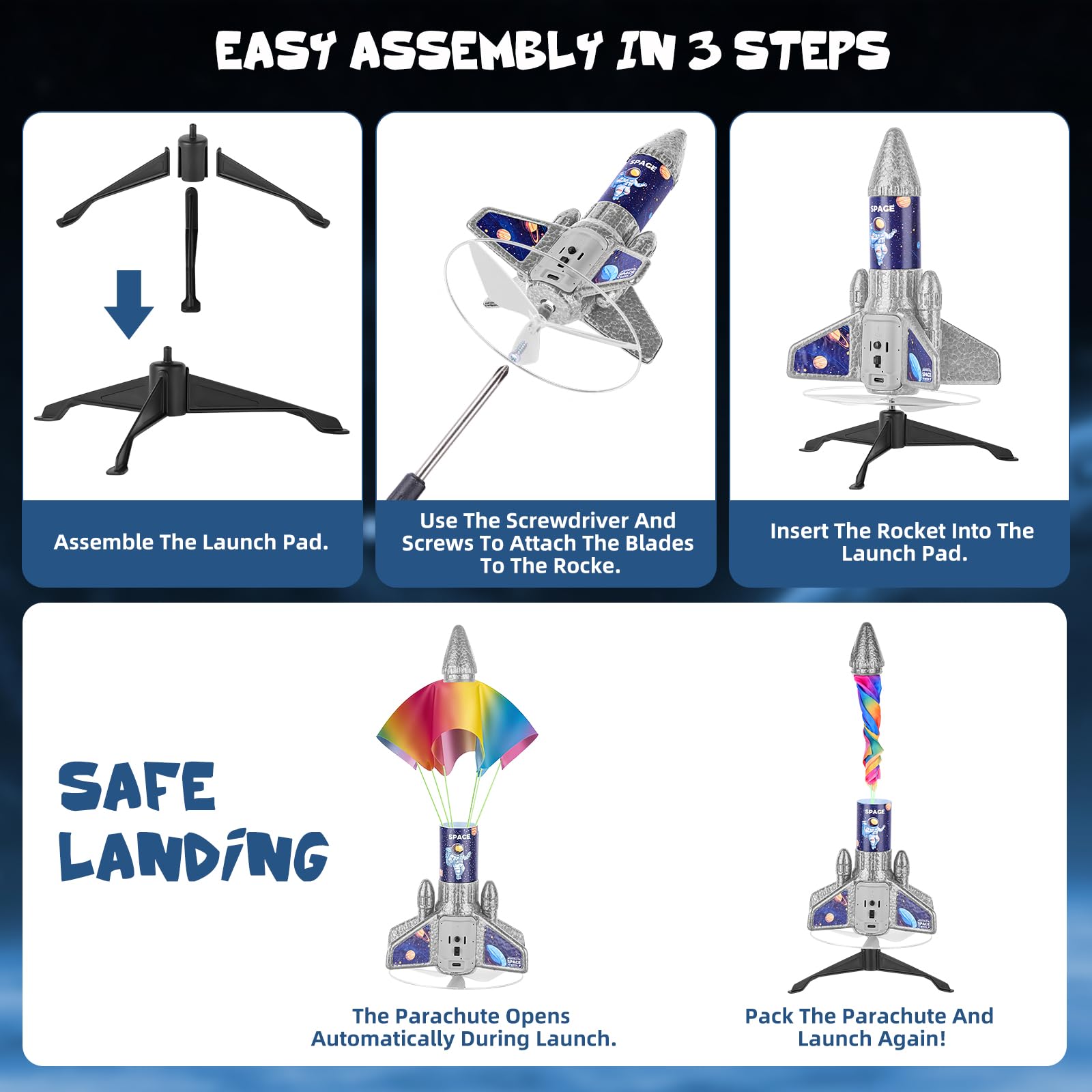 Cohete Juguete Lanzador con Paracaídas, Cohete Eléctrico Recargable con Indicador de Carga, Juguete de Exterior Fácil de Usar, Material EPP Duradero, Adecuado para Niños de 5 a 13 Años - 4