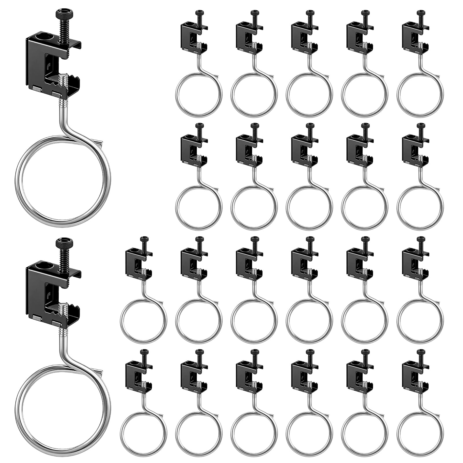 24 Stk. 20mm Trägerklemmen & 24 Stk. 50mm Kabelhaken-Set – Schwerlast-Stahl C-Klemmen für I-Träger, Rohre, Kabel, Leitungen – Tragkraft 34 kg (75 lbs)