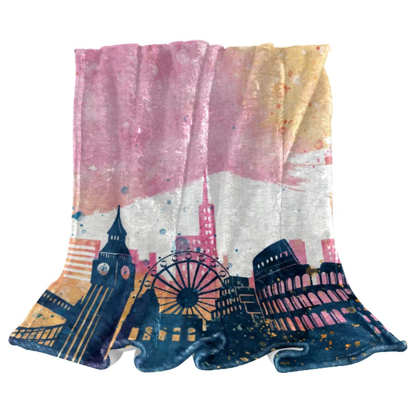 Couverture polaire aquarelle de Londres pour stopper le froid sur votre canapé ou fauteuil