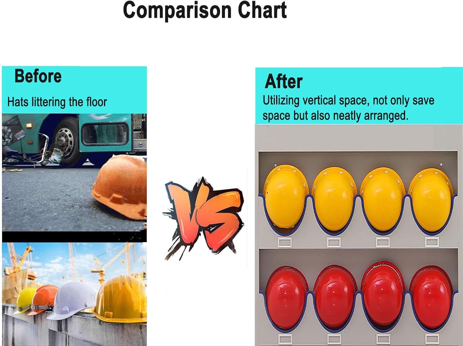 Steel Plate Material Hard Hat Storage Rack with Label Design & Rubber Protective Tape, Wall-Mounted Helmet Display Stand for Factory/Fire Department/Retail Store/Visitor Center