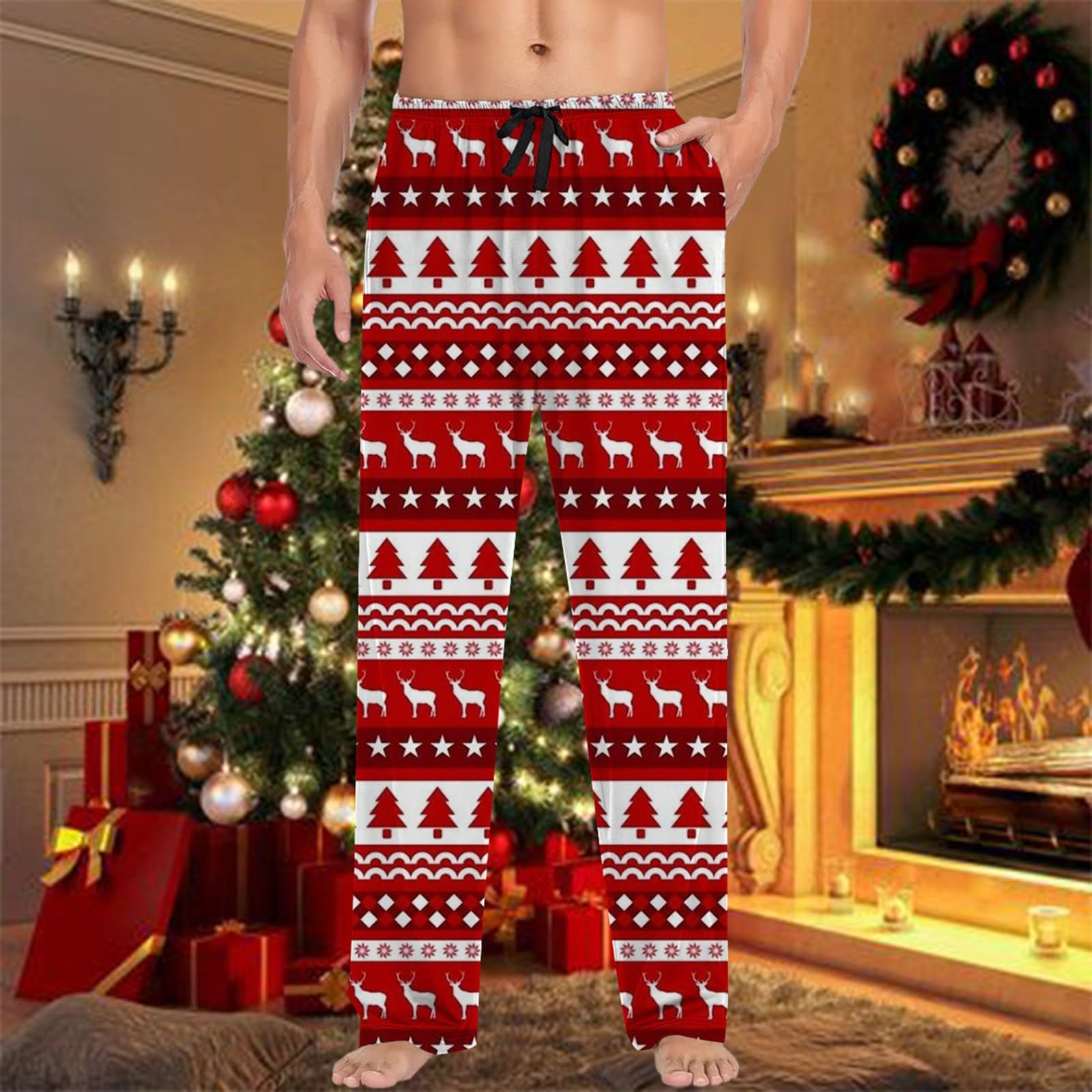 Pantalón De Hombre Azul Para Estar En Casa, Pantalón De Pijama