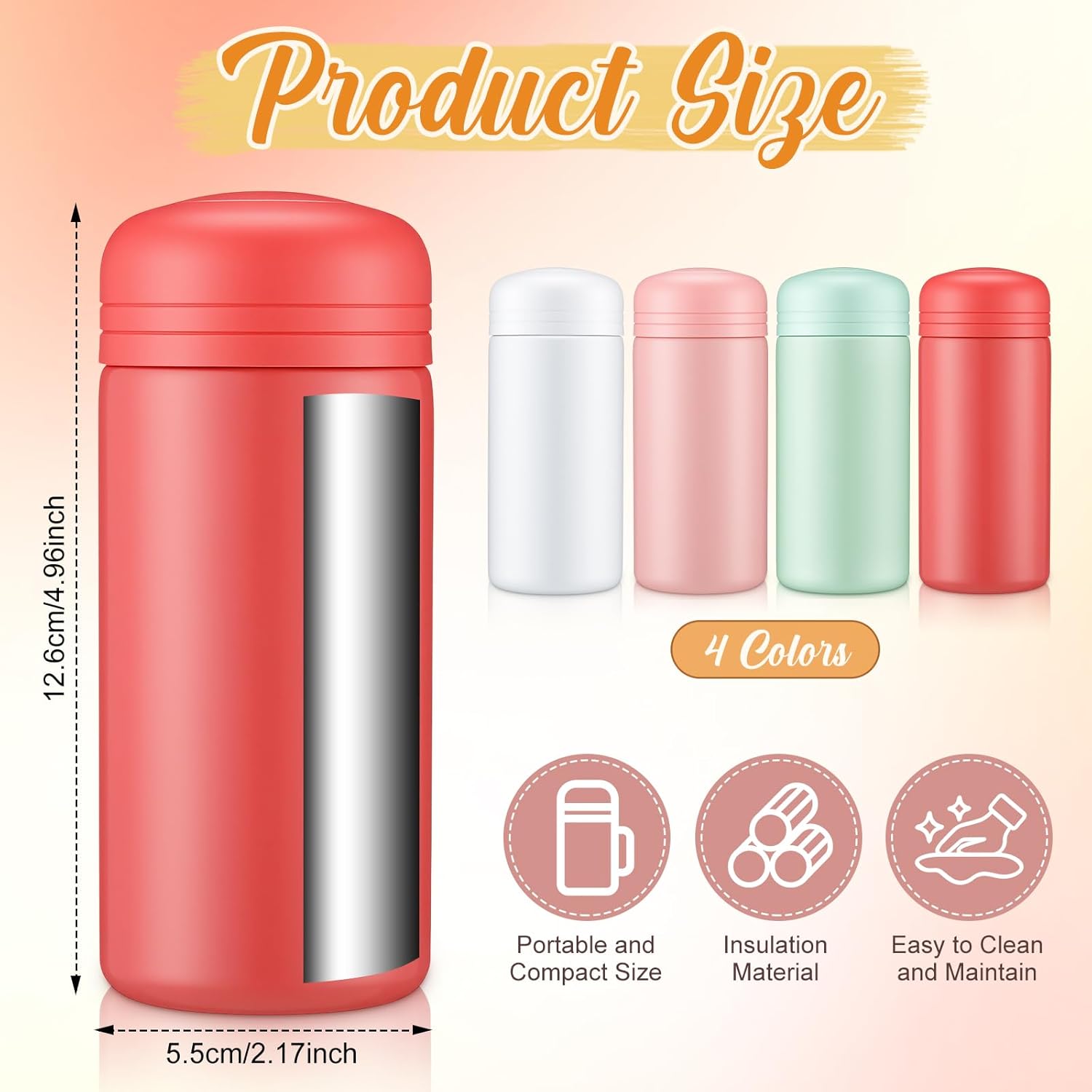Zhehao 12 Pack 5oz Mini Water Bottle, Small Insulated Water Bottle Stainless Steel Vacuum Flask Leakproof Bottles for Hot & Cold Drinks Portable Size for Travel Work(Pink, Red, Light Blue, White) - Image 2