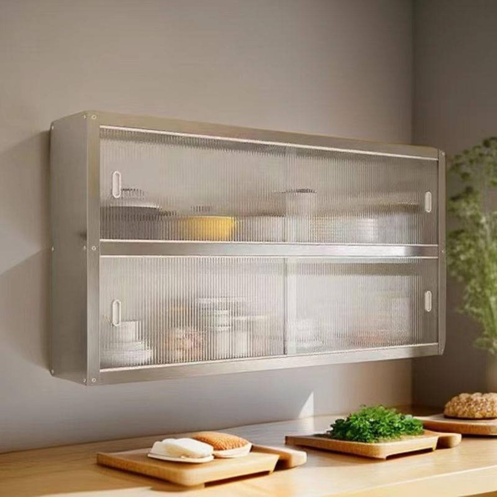 Armoire de Rangement Murale, Organisateur d'épices de Garde-Manger de Cuisine en Acier Inoxydable avec Portes, Armoire à Pharmacie de Salle de Bain