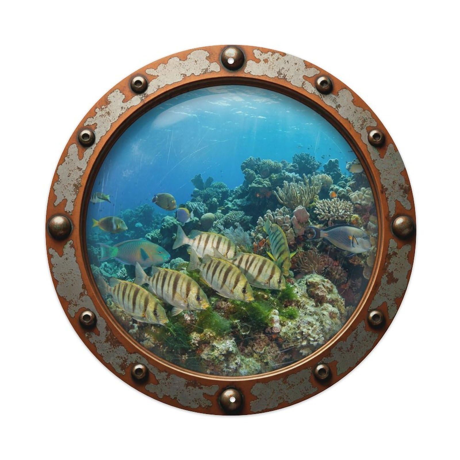Vintage Porthole Rabbitfish Nautical Window View Metal Tin Sign