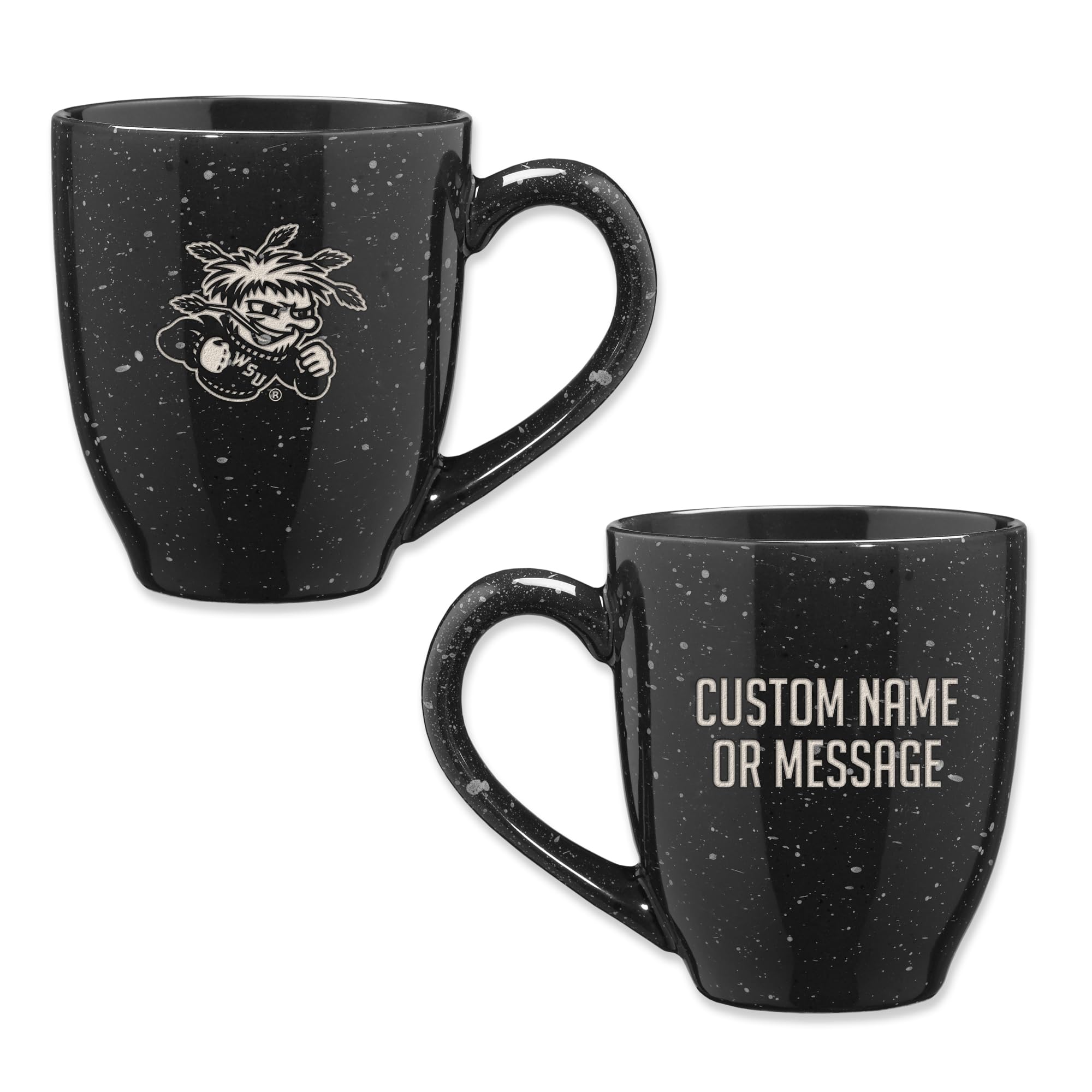 Rico Industries NCAA Wichita State Shockers Black Personalized 16 oz Team Color Laser Engraved Speckled Ceramic Coffee Mug