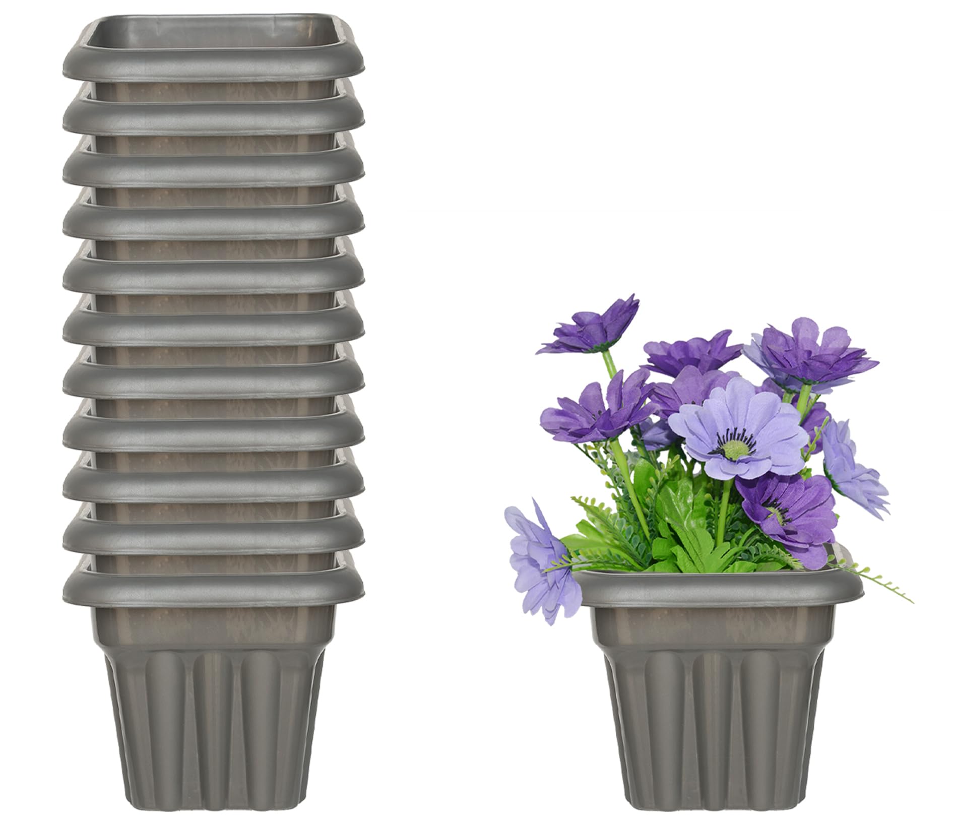 Taxton Lightweight Indoor Outdoor Flower Pots, 8 inch, for Home Office Table Garden Balcony Decoration -Pack of 12 (Grey)-image-44