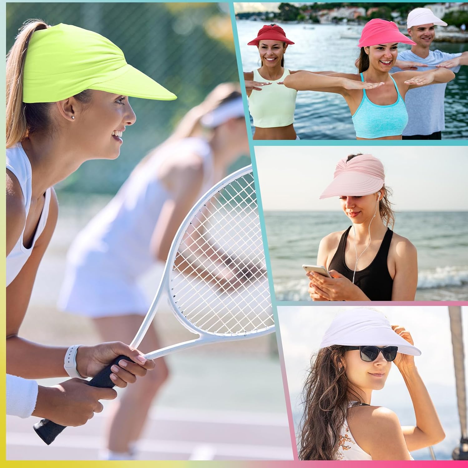 Chicingyou 8 Pcs Sun Visor Hat for Women Wide Brim Sun Visor Hat with Ponytail UV Protection Summer Beach Caps for Sports Beach Golf Tennis Running Hiking Fishing Outdoor