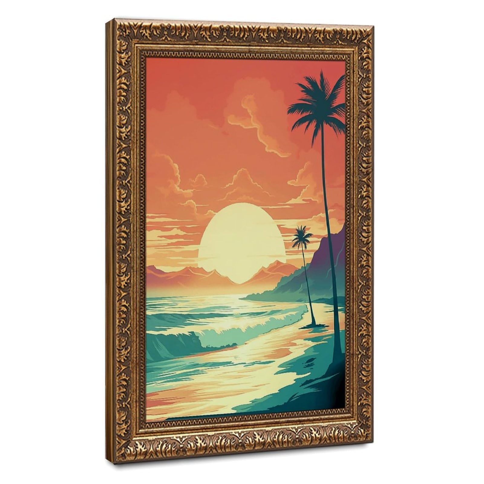 AYINUER Tropical Sunset Beach Palm Trees Poster Canvas Poster