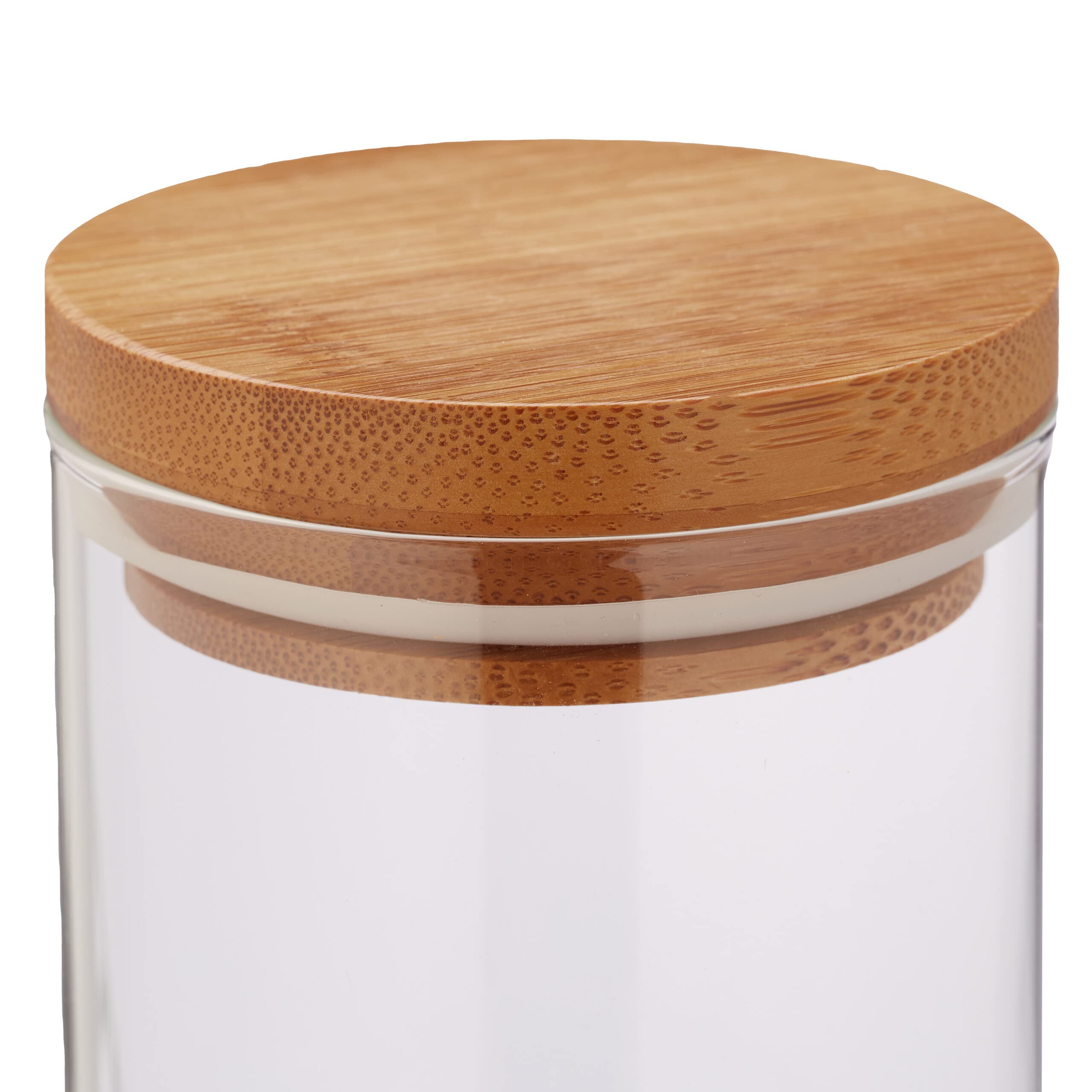 Relaxdays Set Pots à épices, 4 boîtes, Conservation, Condiment, Couvercle, Verre et Bambou, Support, Nature/Transparent