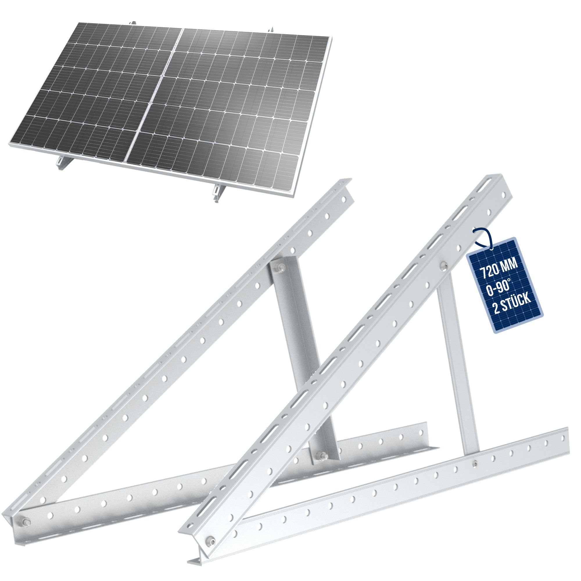 Supporto per pannello solare fino a 72 cm, 28 pollici, pannello solare PV, regolabile da 0 a 90°, set | alluminio | materiale di montaggio