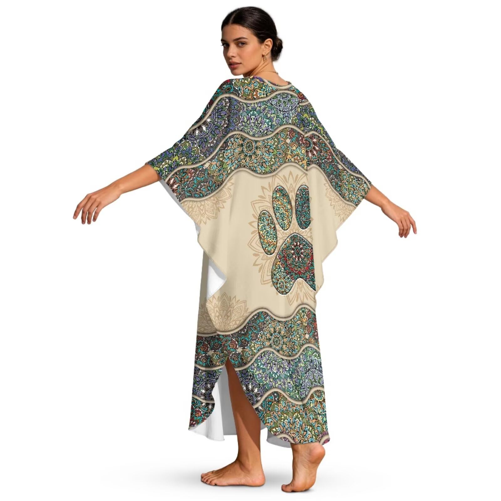Caftano estivo da donna, con scollo a V, maxi abito da spiaggia da donna con maniche a pipistrello, abbigliamento da resort