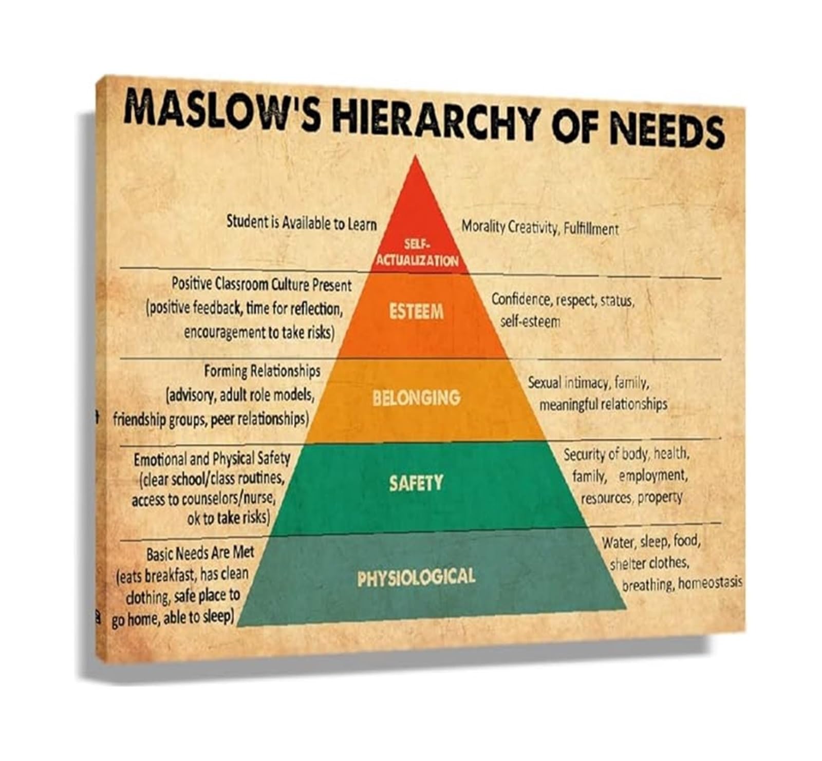 RNUMLIGH Self Actualization and Hierarchy of Needs Poster - Psychology Educational Chart for Personal Growth(Framed,16x24inch(40x60cm))