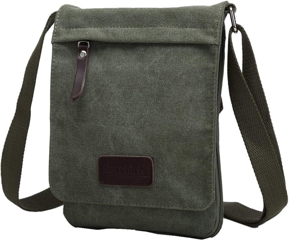 Berchirly Small Vintage Canvas Leather Messenger Crossbody Bag Pack Organizer - Image 3