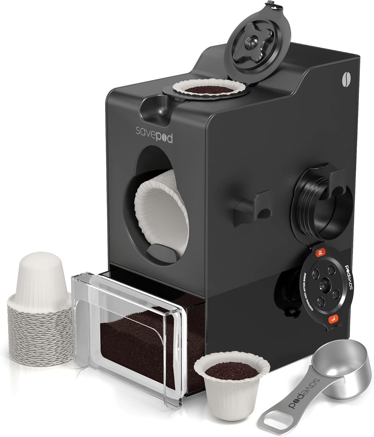 SavePod Coffee Pod Maker with Reusable Coffee Pods, Compatible with Keurig and K-Cup Coffee Machines, Smart, Easy to Use & Convenient – Fits Most Brewers – Includes Scoop & 100 Paper Filters (Black) SavePod Coffee Pod Maker with Reusable Coffee Pods, Compatible with Keurig and K-Cup Coffee Machines, Smart, Easy to Use & Convenient – Fits Most Brewers – Includes Scoop & 100 Paper Filters (Black)