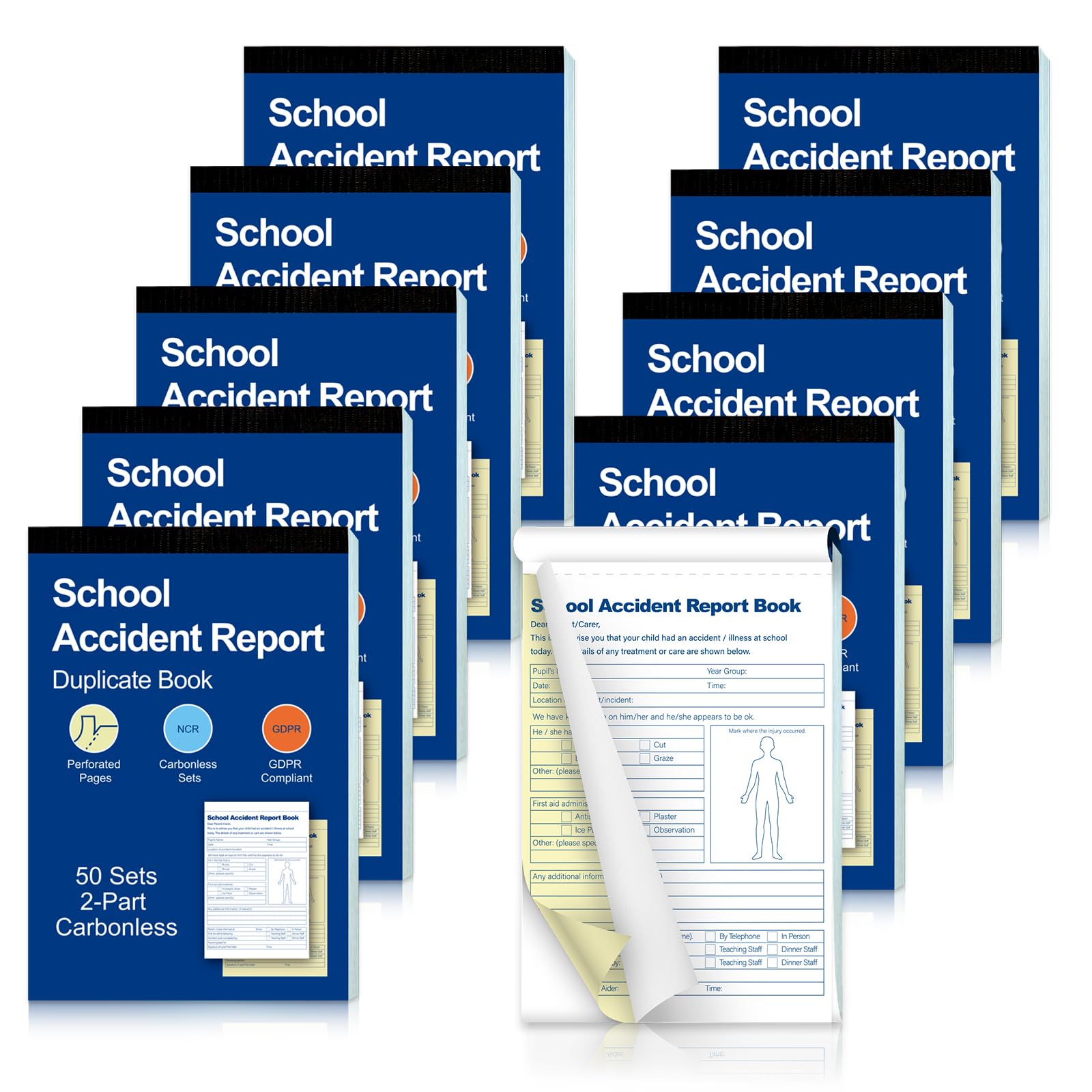 10 Pack Accident Book A5 School Accident Report Book Incident Report Carbonless Duplicate Book 2-Part 50 Sets with Both Copies Perforated for Schools Educational Institutions 145mm x 210mm