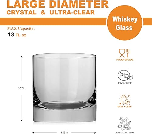 Miniatura 2 de LUXU Vasos de whisky de cristal, base pesada de 13 onzas, vasos de barra baja para bourbon, whisky escocés, cócteles, coñac, vasos de cóctel