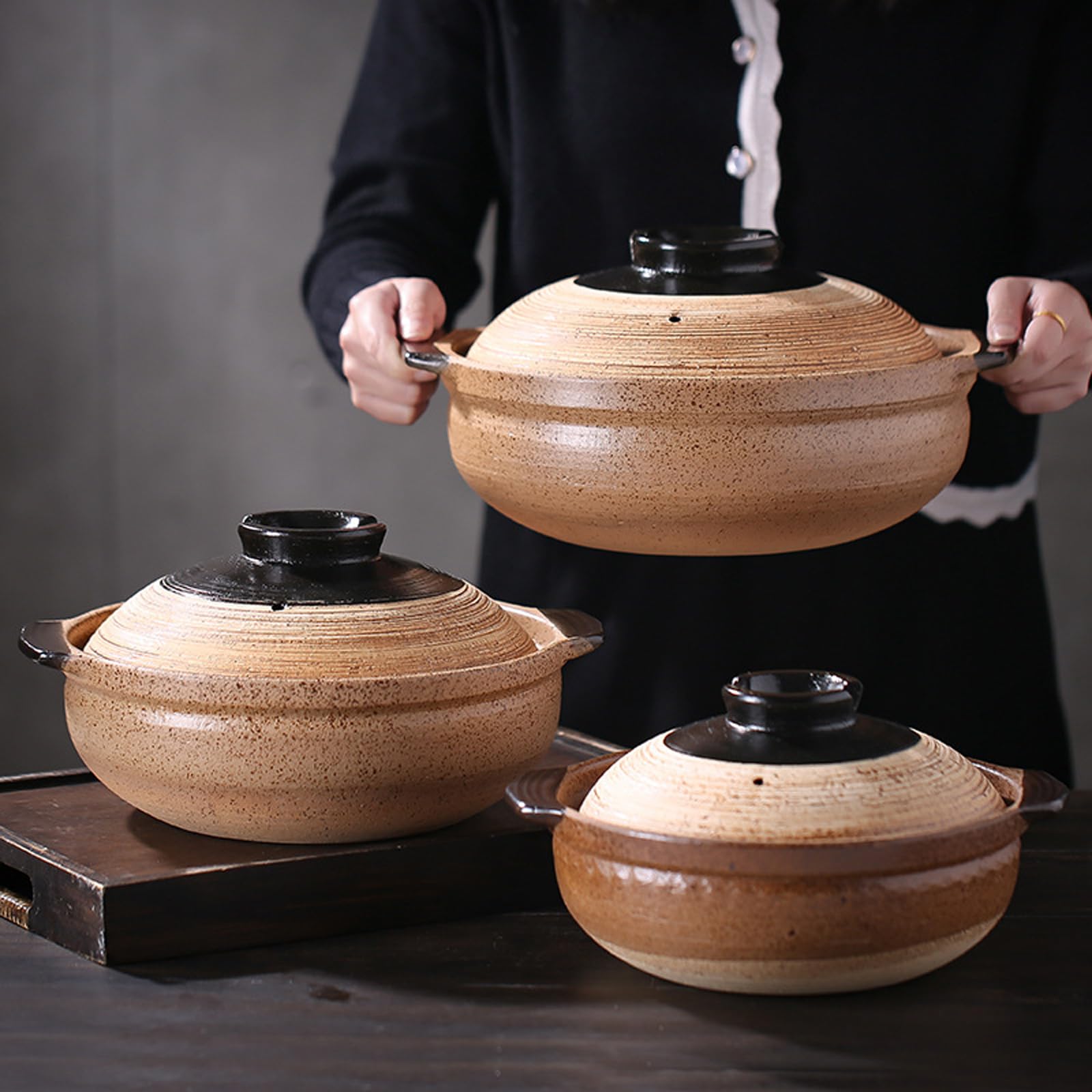 Cazuela de Cerámica Japonesa,Cazuela de Barro,Olla Redonda de Barro,Cazuela de de cerámica sopas,Olla de cerámica for cocinar,Fácil de Limpiar,para Hacer sopas,cocinar arroz y guisos