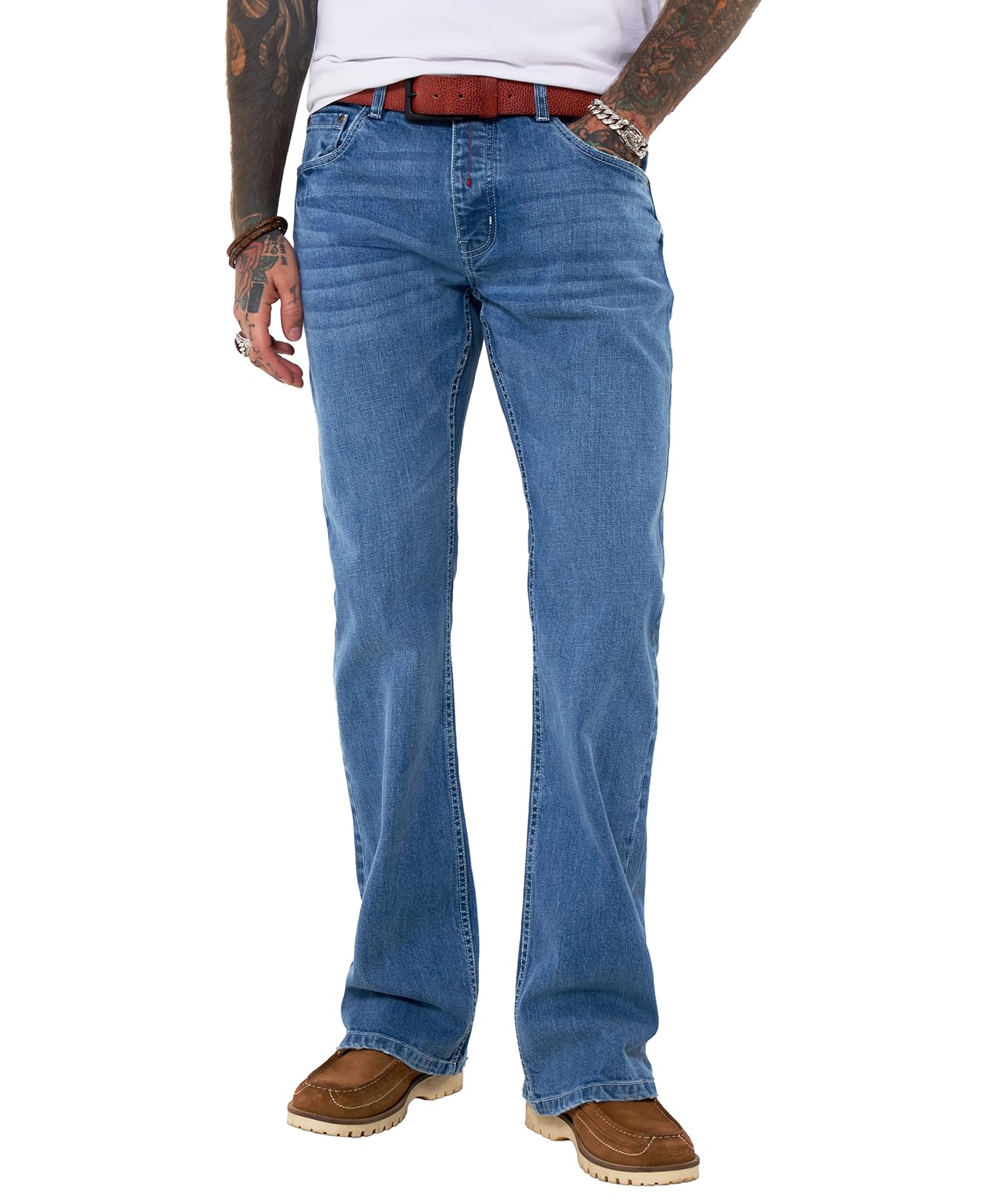 Joe Browns Men's Mid Wash Button Fly Bootcut Jeans, Regular, Blue, UK 34L