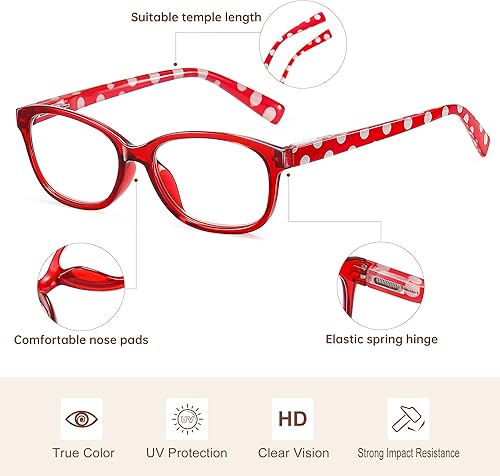 Miniatura 4 de EYEGUARD Paquete de 4 lentes de lectura con bloqueo de luz azul para mujer, antifatiga ocular, lentes antirreflejos, bisagra de resorte, lectores de