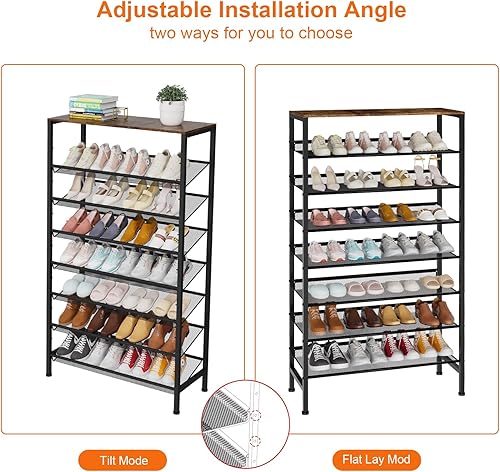 Miniatura 6 de Zapatero grande de 8 niveles, organizador de zapatos vertical de metal resistente, para armario, puerta delantera, entrada, hasta 28 pares, estante