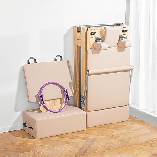 Pilates Reformer Machine, Quick-Assembly Studio Grade Pilates Equipment for Gym and Home, Oak Wood Pilates Reformer with Reformer Accessories