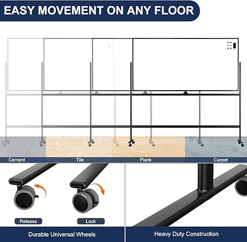 Miniatura 4 de Pizarra blanca magnética grande de borrado en seco  70 x 36 pulgadas de altura de la pizarra blanca ajustable de doble cara caballete portátil móvil