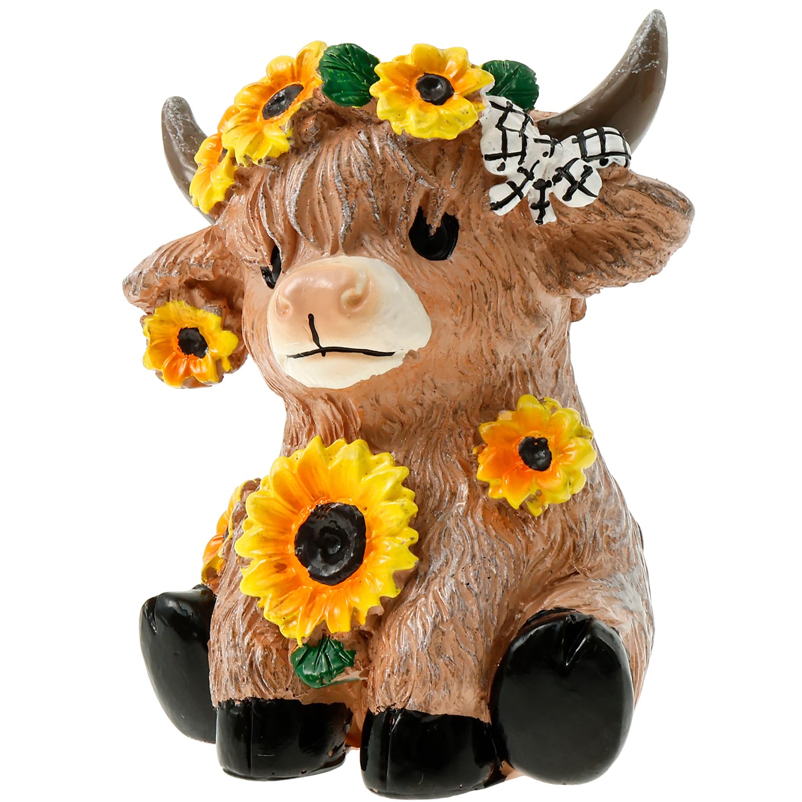 shaojian Highland Cow Ornaments Spring Sunflower Highland Cow Figurine Statue for Plant Lover, Synthetic Resin Fade Resistant Calf Gnome Flower Pot for Garden Table Shelf Home Decor(B)